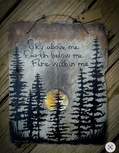 pine trees moon - two toned Slate roof piece